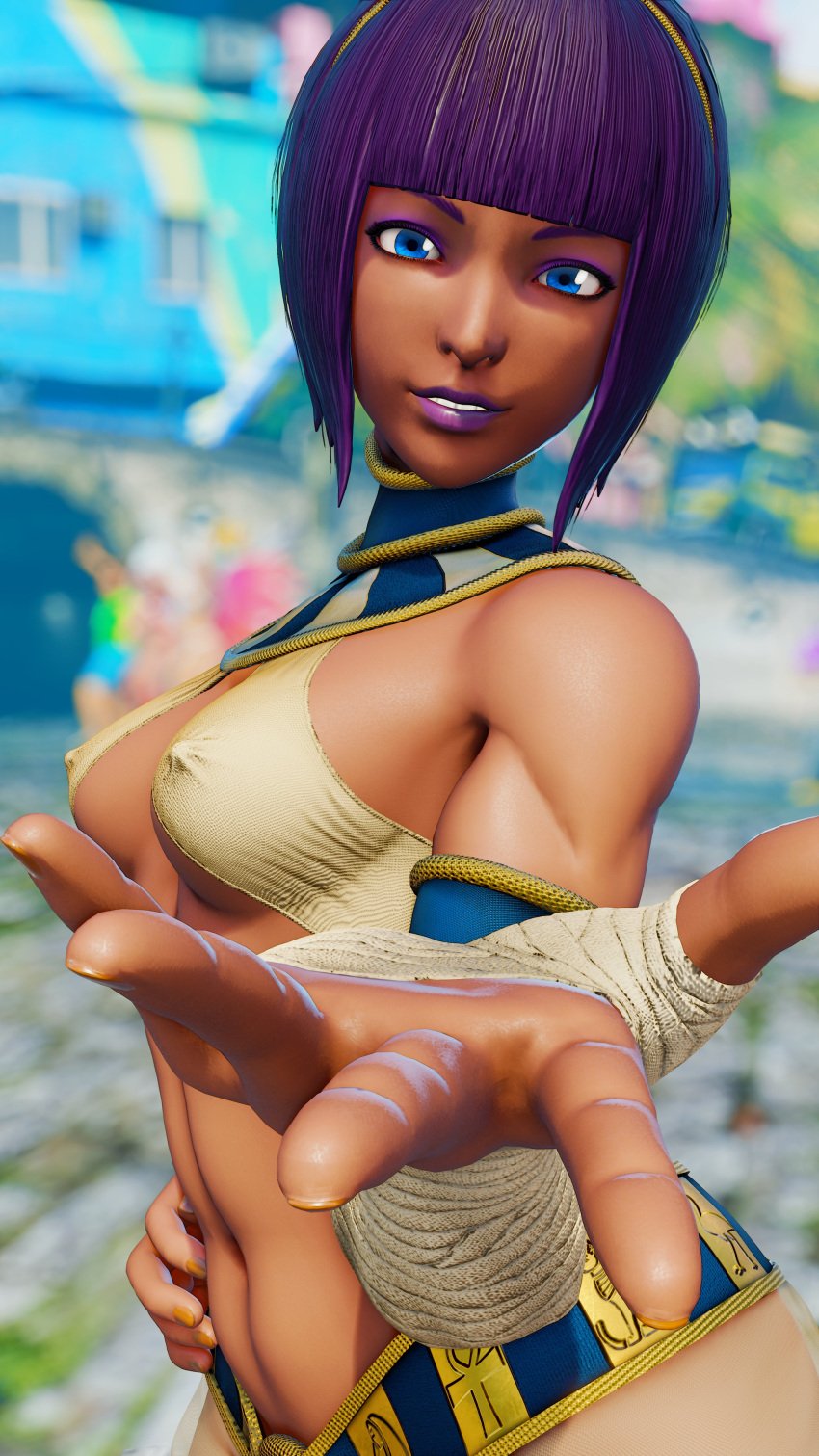 3d areolae athletic athletic_female bob_cut brown_body brown_skin busty egyptian egyptian_female female female_focus female_only hourglass_figure menat_(street_fighter) nipples nudity revealing_clothes see-through see-through_clothing sf_screenshot short_hair skimpy skimpy_clothes street_fighter street_fighter_v tagme wide_hips