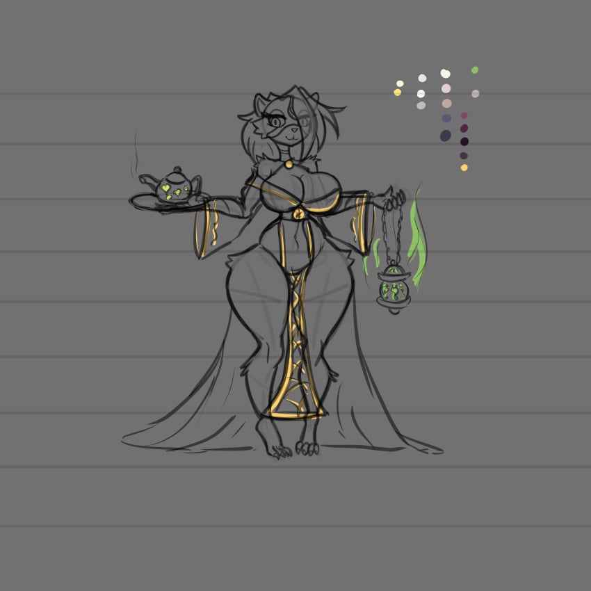 arsfromnowhere_(artist) big_breasts dnd dnd_character dungeons_and_dragons ferret ferret_girl furry huge_breasts monster_girl sketch tall_female taller_girl wide_hip