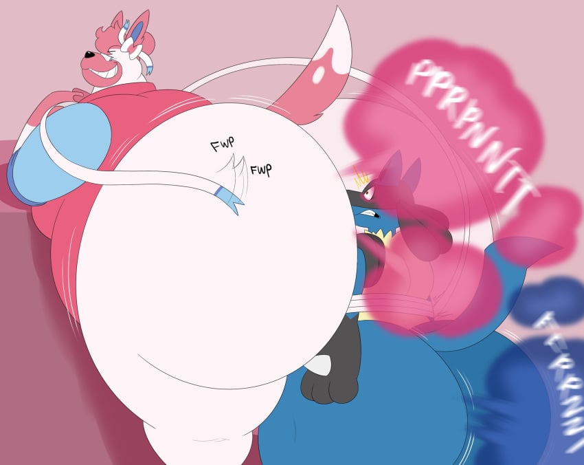 big_ass big_butt blush blush_lines bully bullying fart fart_cloud fart_fetish farting farting_in_face farting_on_another fat fat_ass fat_butt fat_male head_on_ass lucario megacoolbear_(artist) nose_on_butt pokemon pokemon_(species) stuck_in_ass surprised surprised_expression sylveon wobble wobbling wobbling_ass wobbling_butt