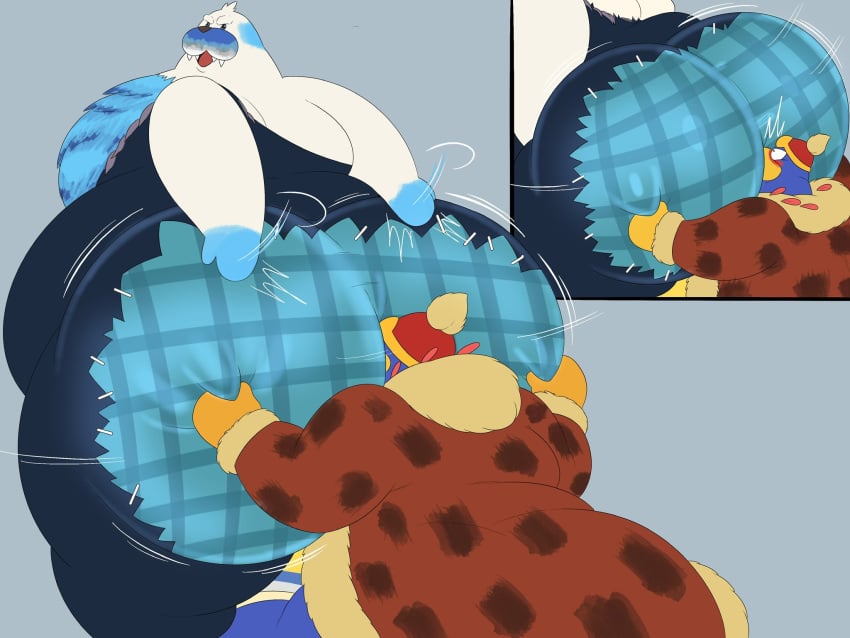 ass_bigger_than_head big_ass big_butt blush face_on_ass fat fat_ass fat_butt fat_male furry gay grabbing_ass grabbing_from_behind grabbing_own_ass king_dedede kirby_(series) megacoolbear_(artist) mr._frosty mr._frosty_(kirby) overweight overweight_male penguin