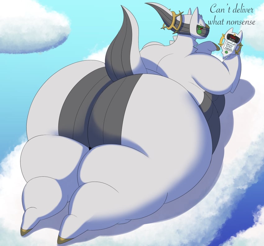 arceus ass ass_bigger_than_head big_ass big_butt cloud clouds cloudy_sky fat fat_ass fat_butt fat_male fat_mons furry gay god male megacoolbear_(artist) morbidly_obese on_the_floor ordering_food phone pokemon pokemon_(species) showing_ass sky