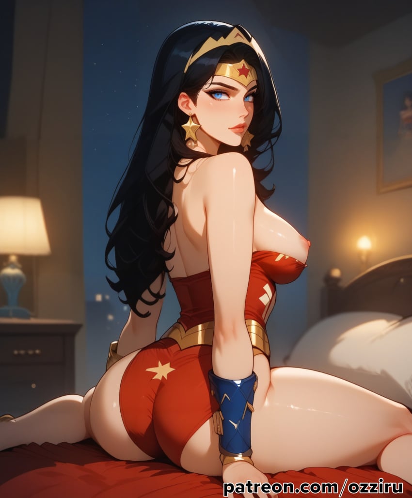 absurd_res ai_generated ass ass_focus ass_up bed bedroom black_hair dc dc_comics dc_super_hero_girls dcau female female_focus flexible hi_res highres indoors justice_league long_hair ozziru patreon revealing_clothes self_upload spread_legs superhero superheroine tiara uncensored wonder_woman wonder_woman_(series)