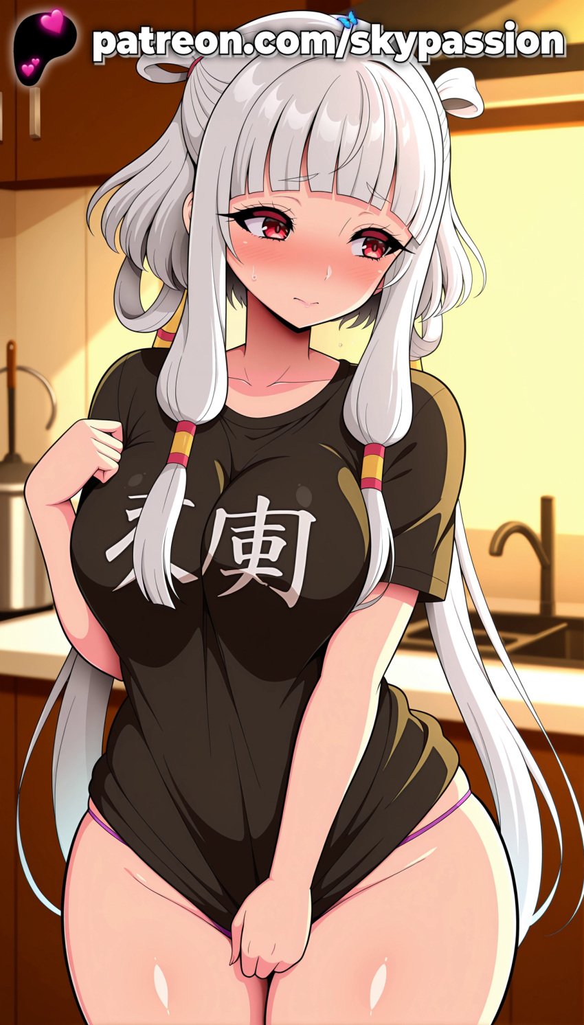 1girls 2025 ai_assisted ai_generated anime artist_name bangs big_breasts big_chest blunt_bangs blush breast breasts bust busty chest closed_mouth clothed_female clothes_writing code_geass collarbone eyebrows_visible_through_hair female female_focus female_only hi_res high_quality high_resolution highres horns indoors jiang_lihua large_breasts long_hair looking_at_viewer mole mole_under_eye no_pants panties patreon patreon_username pink_panties red_eyes shirt skypassion smile solo stable_diffusion t-shirt t-shirt_only thighs tianzi underwear watermark