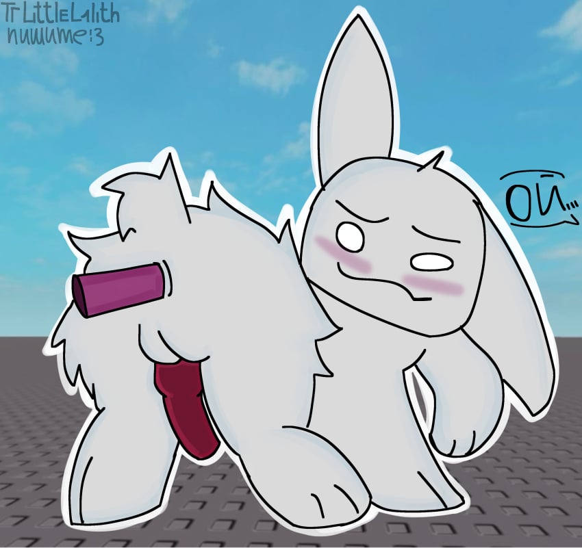 anal_sex anal_sex animal_genitalia animal_penis anus balls blush cock dick dildo dildo_in_ass feral gubby gubby_(roblox) ibispaintx littlelilith male male_only rabbit rabbit_ears raised_tail roblox roblox_background russian_text smile solo what white_fur wtf