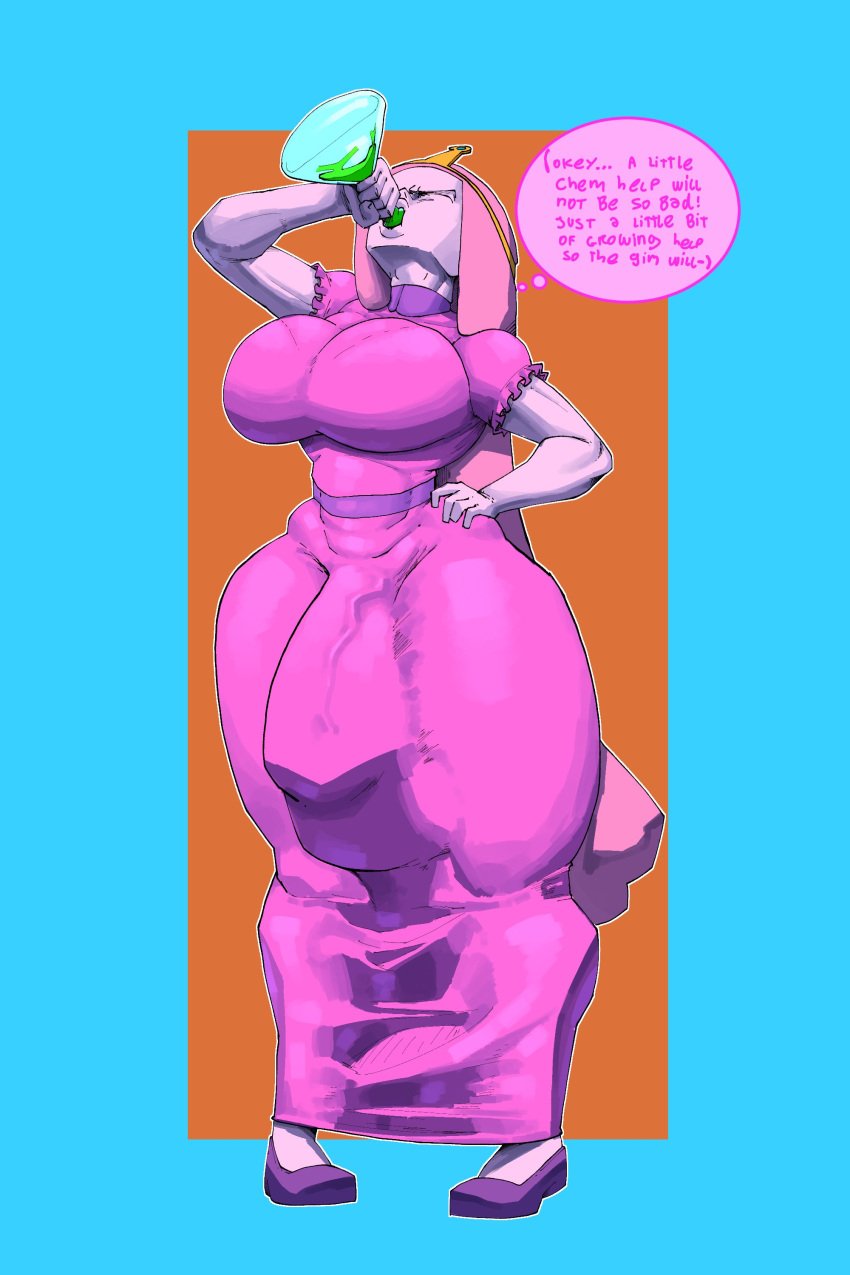 1female 1girls adventure_time big_breasts breasts bulge cartoon_network cock dickgirl drinking_potion female female_focus female_only futanari intersex libi_dos penis pink_skin potion princess_bubblegum solo solo_female solo_focus tagme text
