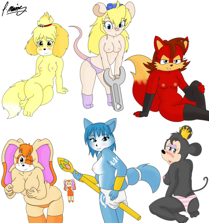 2013 3_toes animal_crossing anthro ass barefoot beige_skin black_fur black_hair black_nose blue_eyes blue_fur blue_hair breasts brown_hair canine chip_'n_dale_rescue_rangers closed_mouth clothes cream_the_rabbit crossover crown disney dress eyeshadow female fingerless_gloves fiona_fox fox frown fur furry furry_ass furry_ears furry_tail gadget_hackwrench gloves grey_eyes hair isabelle_(animal_crossing) krystal krystal's_staff long_ears long_hair looking_at_viewer looking_back makeup mammal minnie_mouse mouse nintendo nipples nude open_eyes open_mouth orange_eyes orange_hair panties pgm-m pink_nipples pink_nose pointy_ears rabbit raised_tail red_fur rodent round_ears sega short_hair sitting smile sonic_(series) staff standing star_fox straddle straight_hair tail tan_fur teal_eyes topless underwear vanilla_the_rabbit white_background white_fur wink wrench yellow_eyes yellow_fur yellow_hair