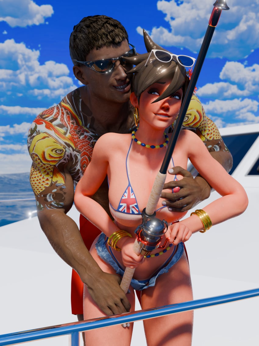 3d 4k blender blender_(software) blender_cycles boat fishing fishing_rod fuckingtracer game_character grope groping groping_breast groping_breasts groping_from_behind micro_bikini micro_jeans micro_shorts microshorts muscular muscular_arms muscular_male overwatch overwatch_2 red_swim_trunks red_swimming_trunks sexual_harassment sunglasses sunglasses_on_head sweat sweating sweaty sweaty_body sweaty_breasts swimshorts tagme tanline tanlines tanned tanned_body tanned_female tanned_girl tanned_male tanned_skin tattoo tattoo_on_arm tattoo_on_chest tattooed_arm tattoos touching_breast touching_nipples tracer union_jack union_jack_bikini yacht