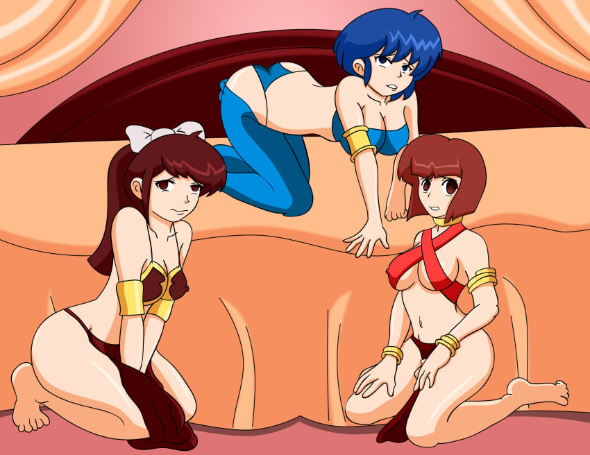 3girls akane_tendo andronicusvii bow clothing female harem multiple_girls nabiki_tendo ranma_1/2 ukyo_kuonji