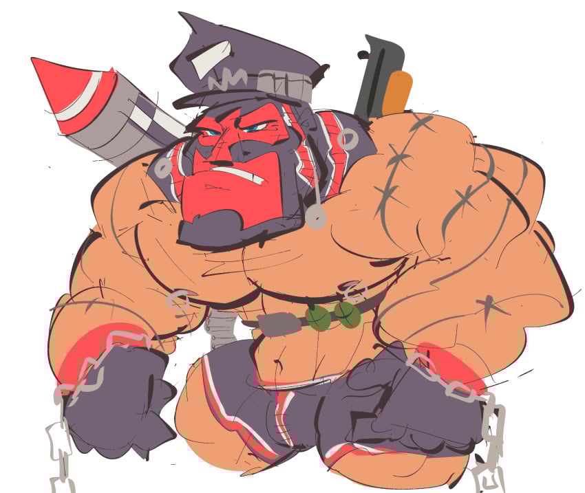 1boy bara chains cop gay male marshal_law masked muscles shorts wetyuip