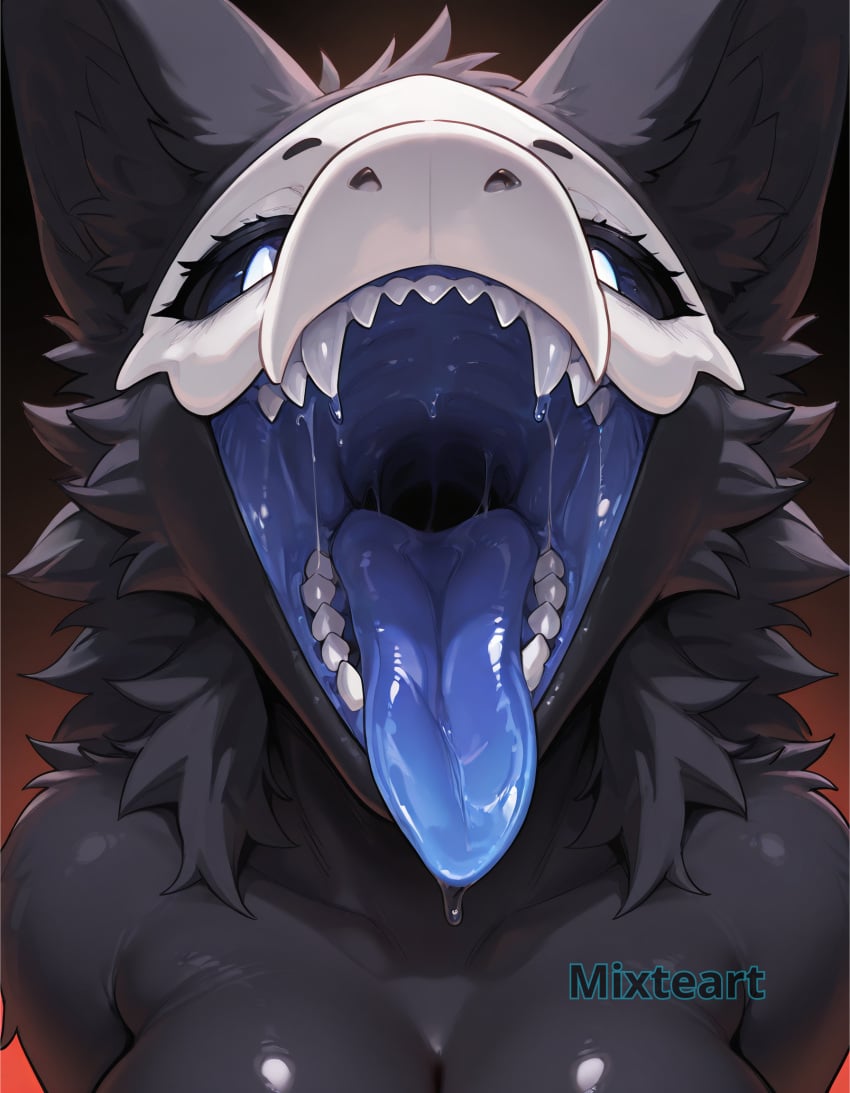 1girls ai_generated anthro big_breasts blue blush breasts cute cute_face fangs female female_focus furry furry_ears furry_female highres horny horny_female huge_breasts l large_breasts long_hair mature_female mixteart monster_girl mouth_fetish naked naked_female open_mouth patreon pleasure_face puro_(changed) saliva saliva_drip saliva_on_tongue saliva_string saliva_trail simple_background thick thick_female tongue tongue_out vore watermark