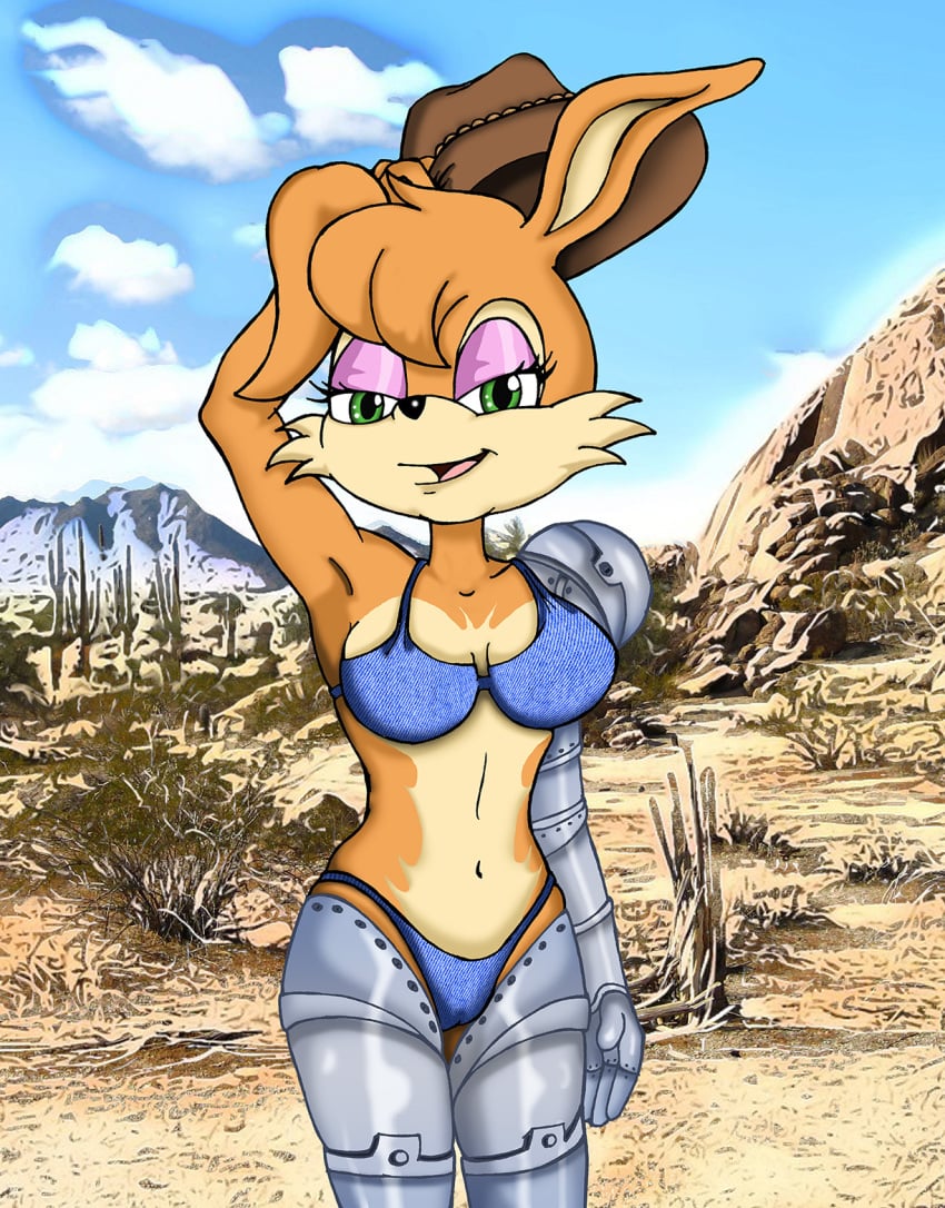 alfredofroylan2 anthro bikini bunnie_rabbot female female_only fur mammal photo_background rabbit solo sonic_(series)