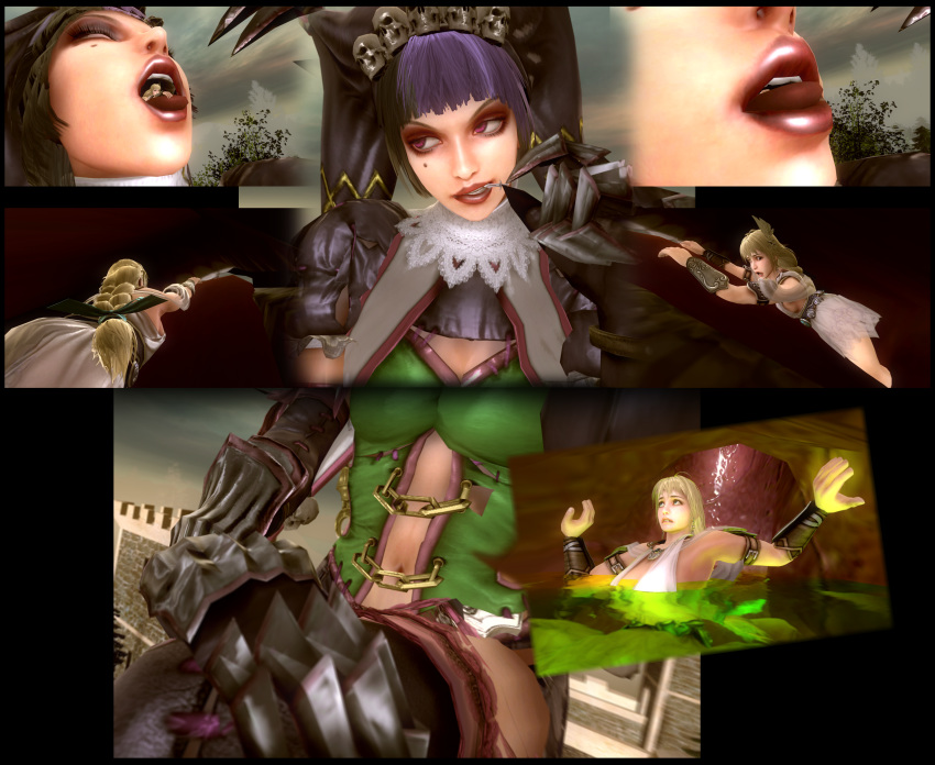 2girls blonde_hair long_hair milf namco open_mouth purple_hair sophitia_alexandra soul_calibur tira tongue vore