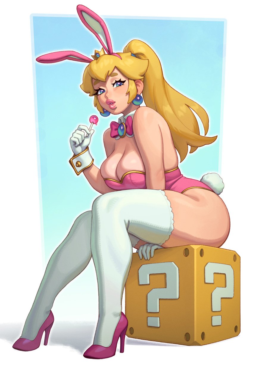 2025 2d 2d_(artwork) bunnysuit female female_only light-skinned_female light_skin mario_(series) nintendo princess_peach rizdraws