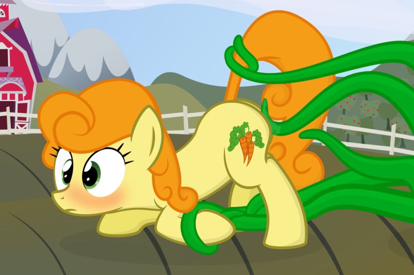 20pixels blush carrot_top_(mlp) color cutie_mark day equine female friendship_is_magic fur green_eyes hair horse my_little_pony orange_hair outdoors pony tentacle yellow_fur