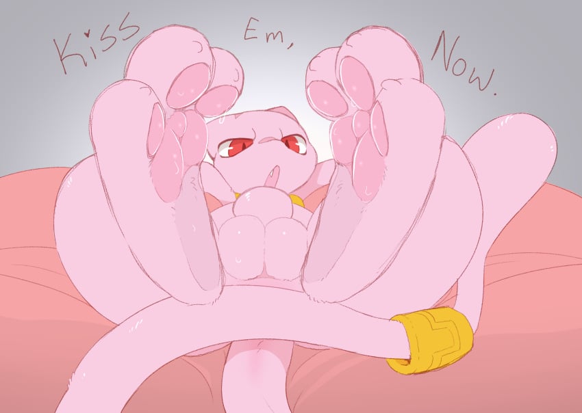 2025 3_toes animal_genitalia anthro backsash balls claws dialogue digital_media_(artwork) english_text feet foot_fetish foot_focus fur generation_1_pokemon genitals hair hi_res legendary_pokemon male mammal mevil mew_(pokemon) nintendo nude open_mouth pawpads paws pink_body pink_fur plantigrade pokemon pokemon_(species) red_eyes sheath solo teeth text toe_claws toes