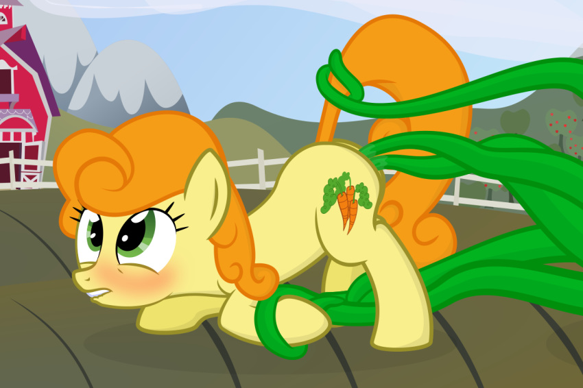 20pixels anal anal_sex blush carrot_top_(mlp) color cutie_mark day equine female friendship_is_magic fur green_eyes hair horse my_little_pony orange_hair outdoors penetration pony tentacle vaginal_penetration yellow_fur