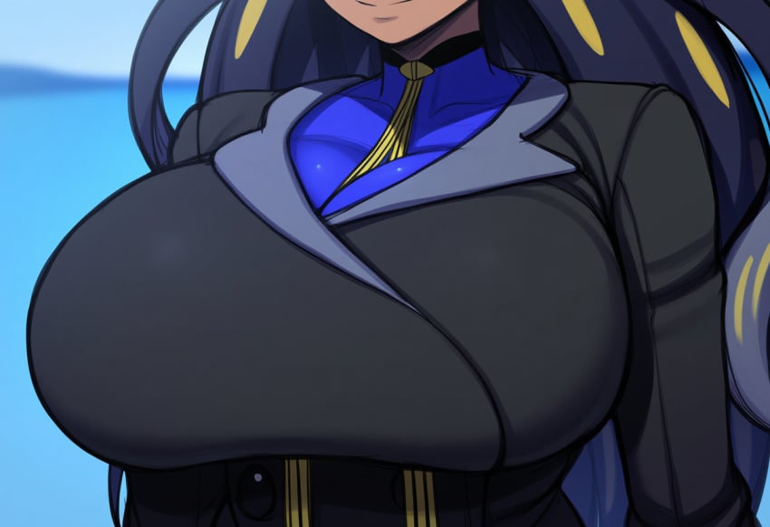 ai_generated alternate_breast_size breast_focus breasts close-up dark-skinned_female dark_skin female geeta_(pokemon) large_breasts mullon novelai pokemon pokemon_(anime) pokemon_(game) pokemon_sv solo solo_focus top_heavy