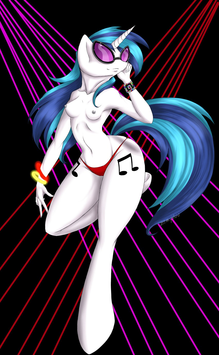 anthro friendship_is_magic my_little_pony nude red_panties straight_hair sunglasses vinyl_scratch zemyxluv