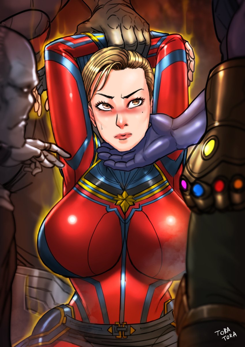 avengers:_endgame big_breasts blonde_hair brie_larson brown_eyes captain_marvel captured cull_obsidian ebony_maw marvel_cinematic_universe nsfw thanos tora_tora