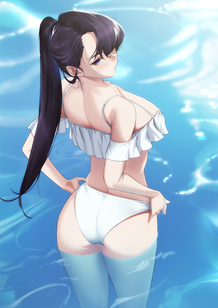 1girls ass ass_focus big_breasts bikini blueorca blush blush blushing_at_viewer breasts curvaceous curvy curvy_female female female_focus female_only hi_res highres huge_breasts komi-san_wa_komyushou_desu komi_shouko large_breasts light-skinned_female light_skin long_hair looking_at_viewer looking_back slight_blush slim_waist solo solo_female solo_focus swimsuit swimwear thick_ass thick_thighs thighs wide_hips