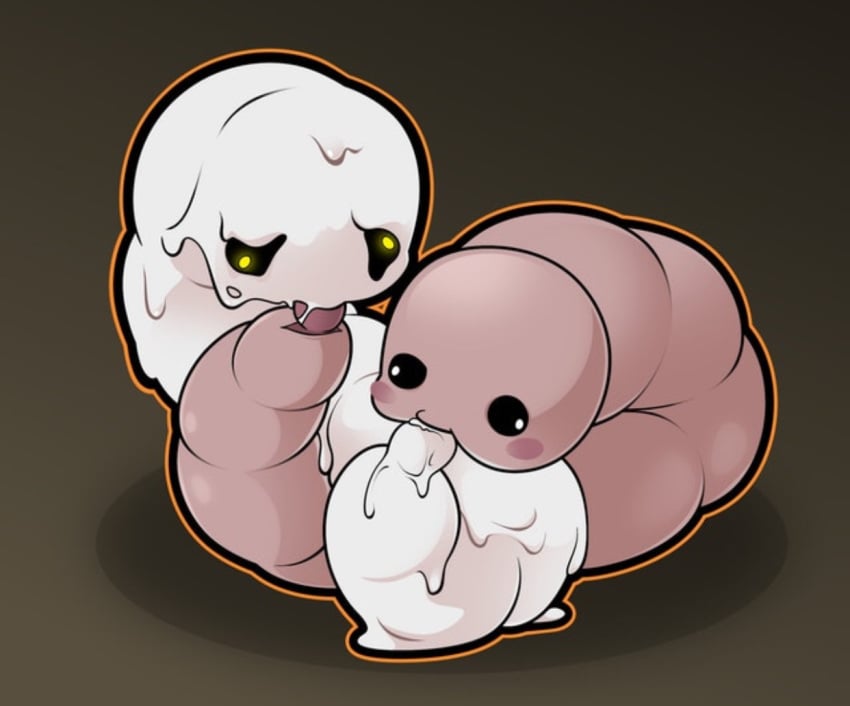 69 2018 ambiguous_gender blush cross-eyed delirium_(the_binding_of_isaac) duo gradient_background male_only no_humans pin_(the_binding_of_isaac) slime suspendedpain the_binding_of_isaac worm yellow_eyes