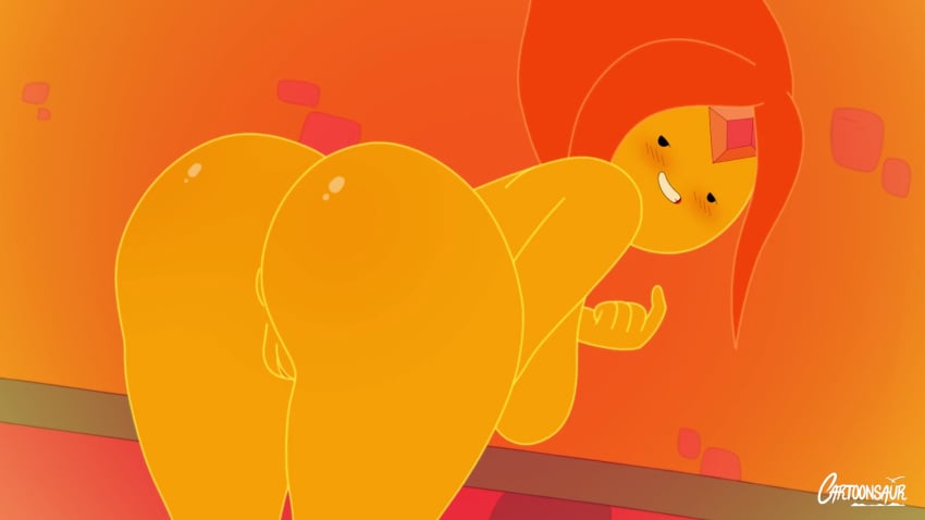 1girls accurate_art_style adventure_time anus ass ass_focus asshole bedroom_eyes bent_over big_ass blush cartoon_network cartoonsaur come_hither fire_hair flame_princess grin inviting_to_sex official_style orange_skin pussy screencap seductive seductive_look shiny_skin solo thick_thighs voluptuous