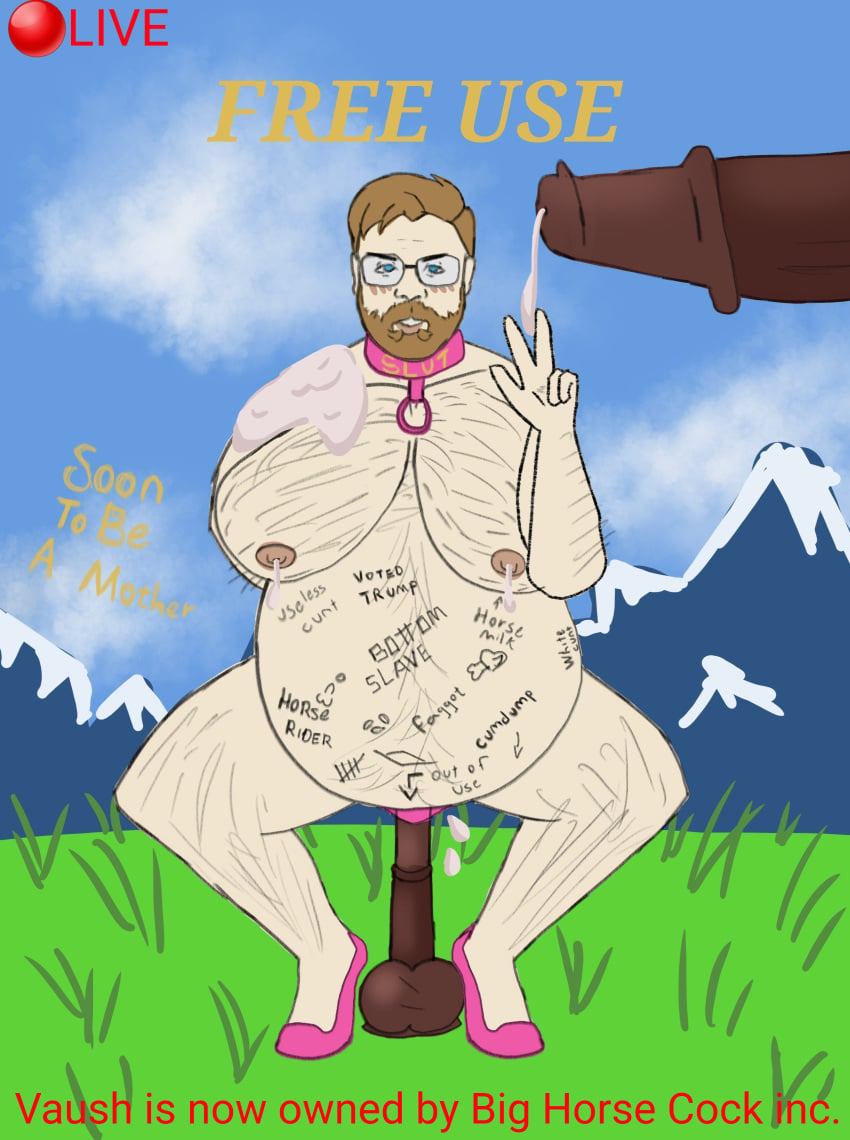 bara bottom_dad busty_boy cum cum_drip cum_in_ass cum_inside cum_on_body cum_on_breasts dildo_in_ass fag_daddy faggot_daddy femdaddy gay horsecock huge_cock huge_nipples huge_thighs male male_only pink_heels pink_thong slutty slutty_daddy thong vaush writing writing_on_body yaoi