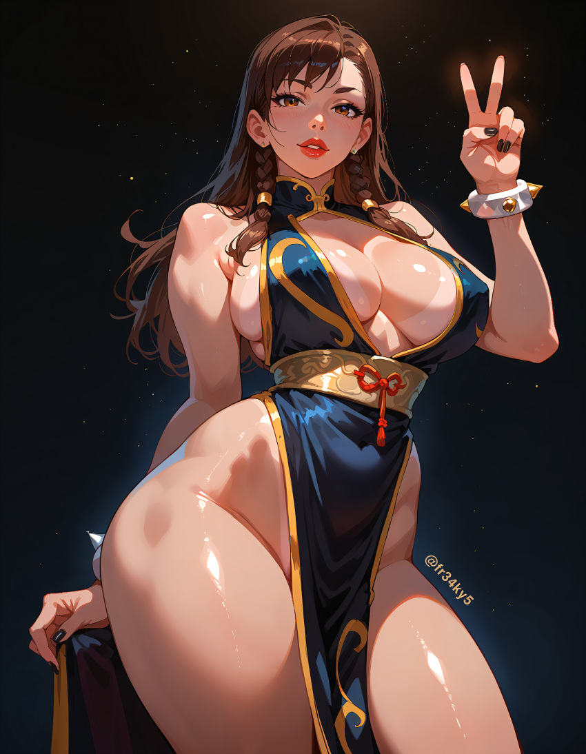 ai_generated alternative_costume big_breasts breast chun-li cleavage fr34ky huge_breasts street_fighter tanlines thick_thighs wide_hips