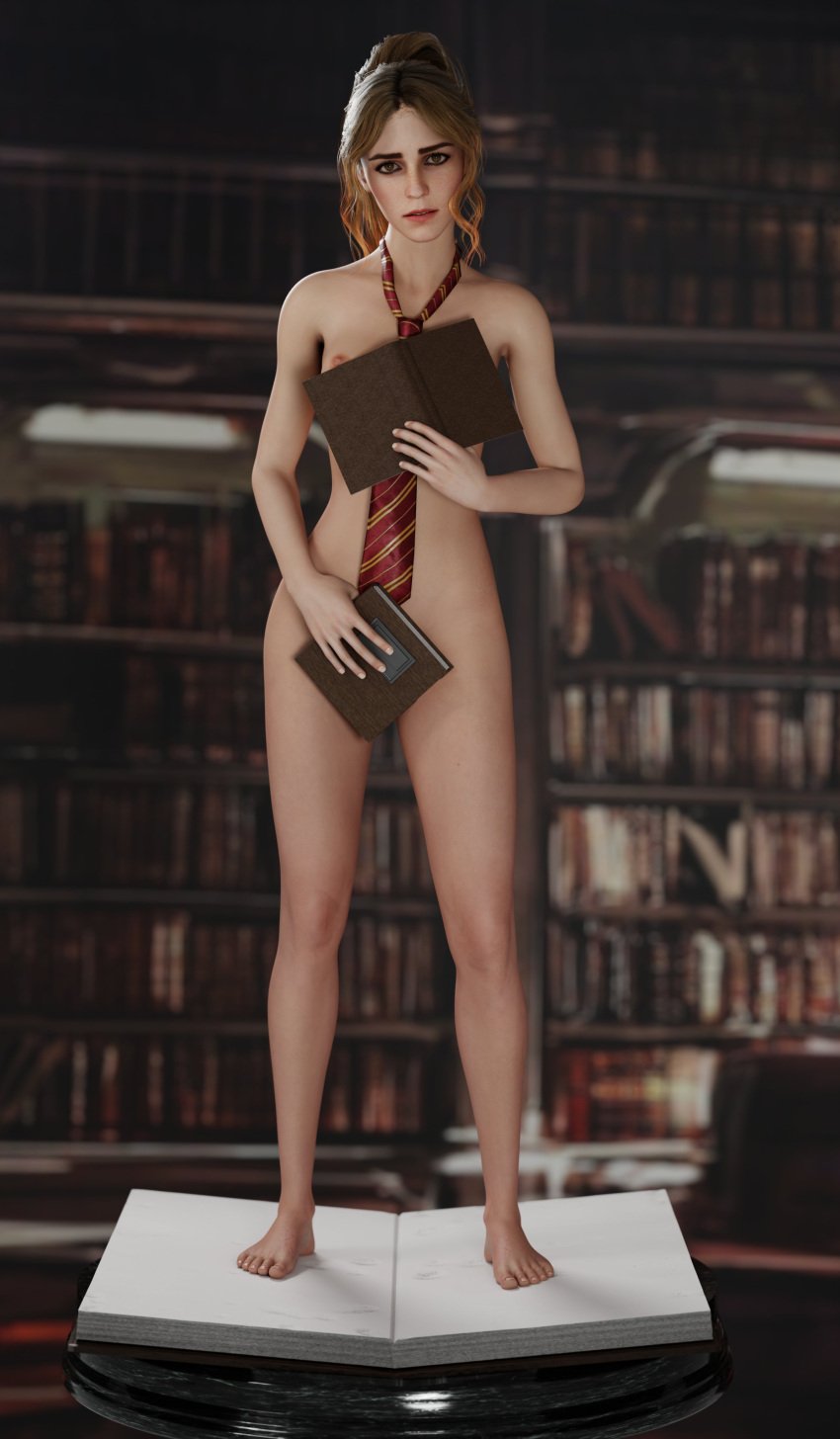 1girls 3d breasts brown_hair female harry_potter hermione_granger nipples solo unveilingavidity