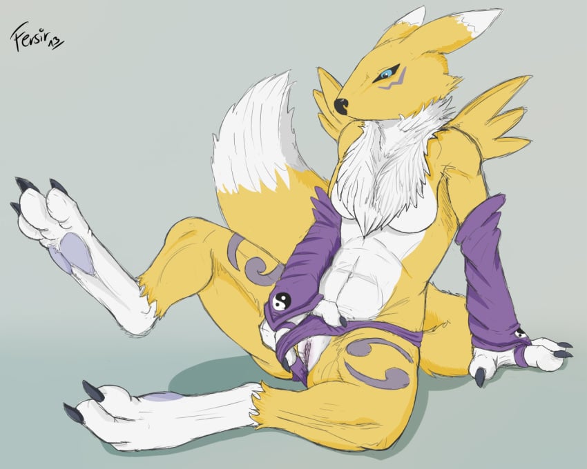 2013 anthro canine digimon female female_only fersir fox fur furry pussy renamon solo