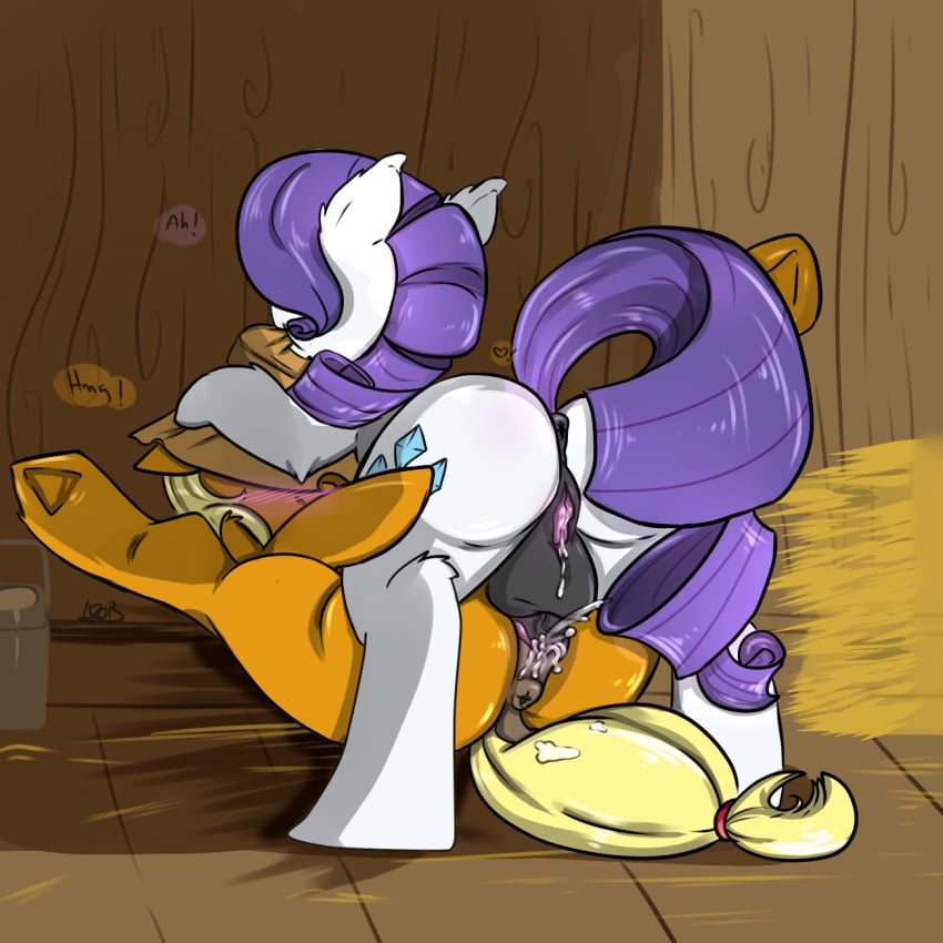 3d applejack_(mlp) balls cum equine female friendship_is_magic futanari geeflakes herm horse intersex my_little_pony penis pony pussy rarijack rarity_(mlp) sex straight_hair