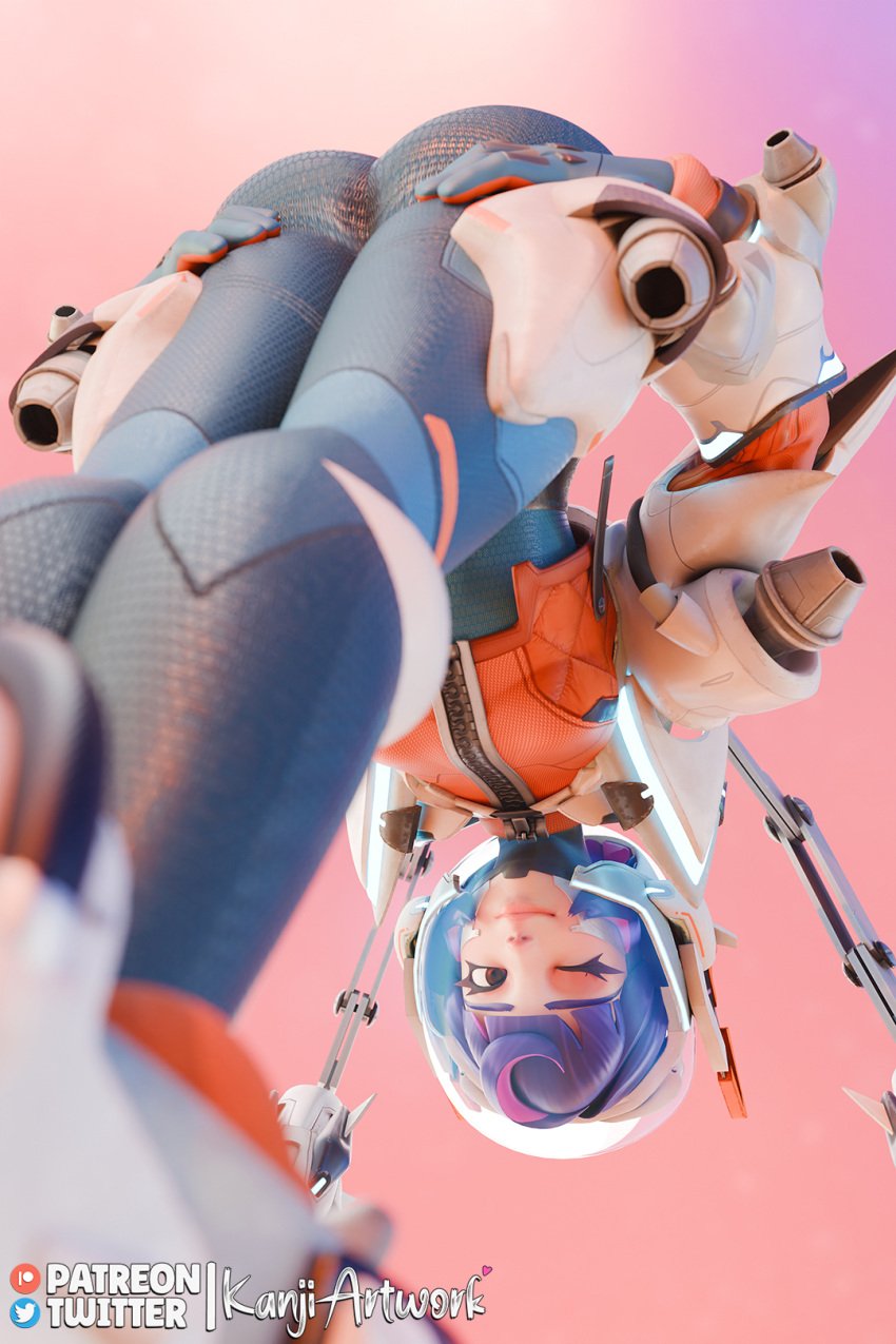 3d bent_over cute cute_face eye_contact juno_(overwatch) kanjiartwork kanjihentai looking_at_viewer overwatch overwatch_2 pants skin_tight spread_ass spreading winking winking_at_viewer winking_eye