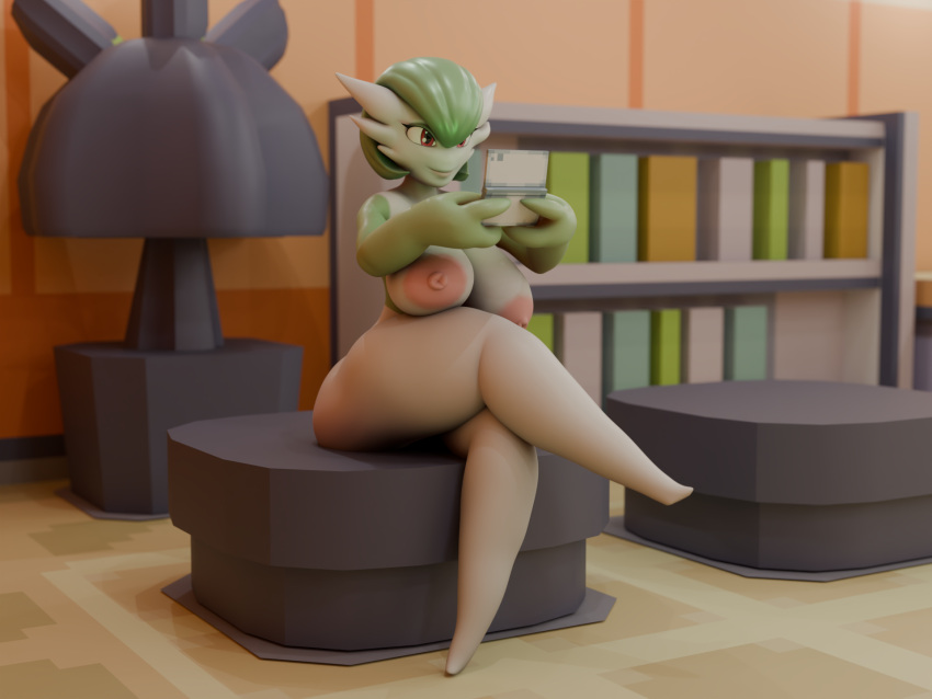 3d blender_(software) blender_cycles breast_squish crossed_legs electronics female female_only game_console gaming gardevoir generation_3_pokemon handheld_game_console humanoid large_breasts nude nude_female pokemon pokemon_(species) sitting smile smiling solo_female thick_thighs