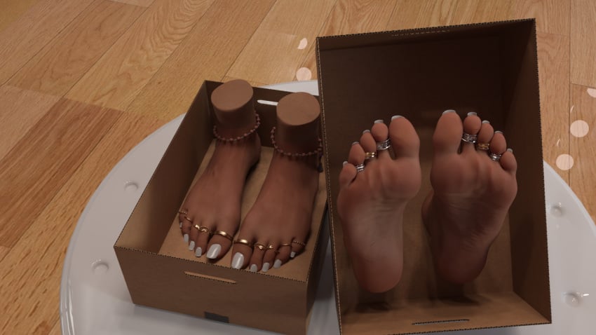 2girls 3d 3d_(artwork) detachable_parts detached_feet disembodied_feet disembodied_limb feet feet_focus feet_up female female_only foot_fetish foot_focus joshedwardjohnson123_(artist) natural_body_magic nbm toe_ring