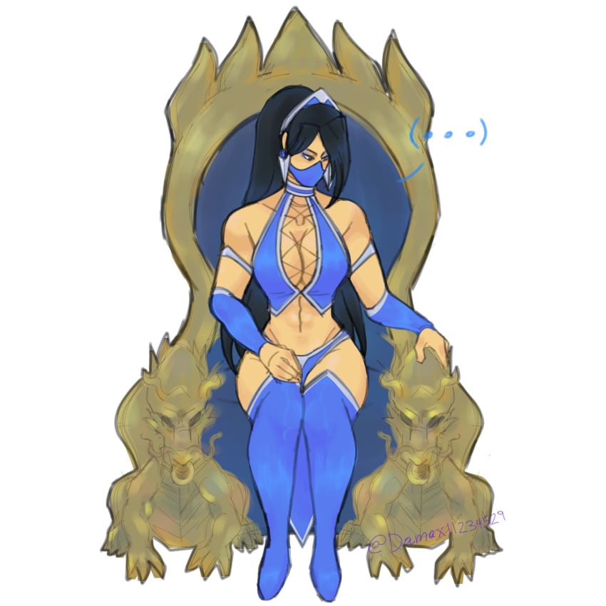 blue_eyeshadow damax edenian female female_focus female_only kitana kitana_(mk9) mask masked masked_female midway midway_games mortal_kombat mortal_kombat_(2011) netherrealm_studios sitting_on_throne skimpy skimpy_clothes throne warner_bros._games warner_brothers