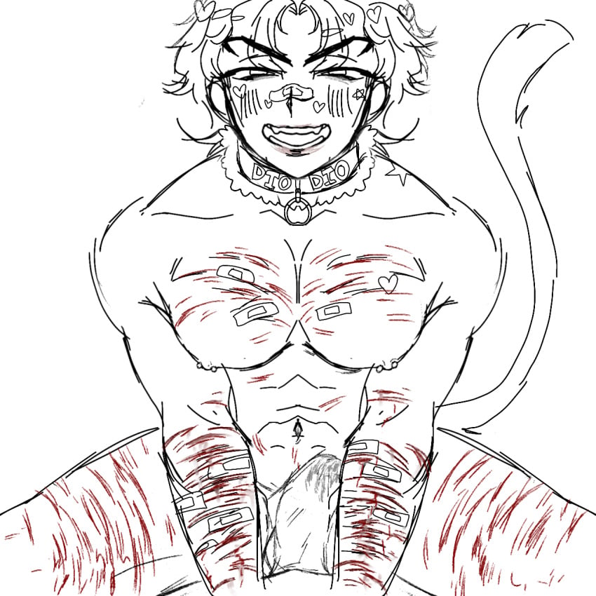 bandaid begging chocker dio_brando jojo&#039;s_bizarre_adventure nipple_piercing precum puppy puppyplay scar scars_on_arm scars_on_chest self_harm self_harm_scars sketch slanted_eyes solo_male tail wet_clothing wet_panties