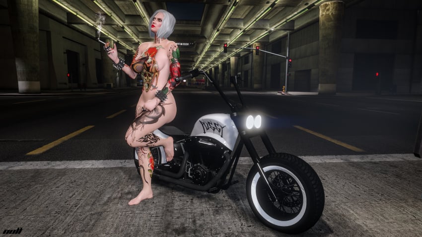 3d 3d_(artwork) ass big_breasts bike blue_eyes breasts choker fake_eye flossie_grey grand_theft_auto_online grand_theft_auto_v in_game legs naked naked_female nipples nopixel nude nude_female nullinvoid public public_nudity pussy ring screenshot spiked_bracelet tattoo tattoo_on_arm tattoo_on_back tattoo_on_belly tattoo_on_chest tattoo_on_legs tattooed_arm tattoos thighs vagina white_hair