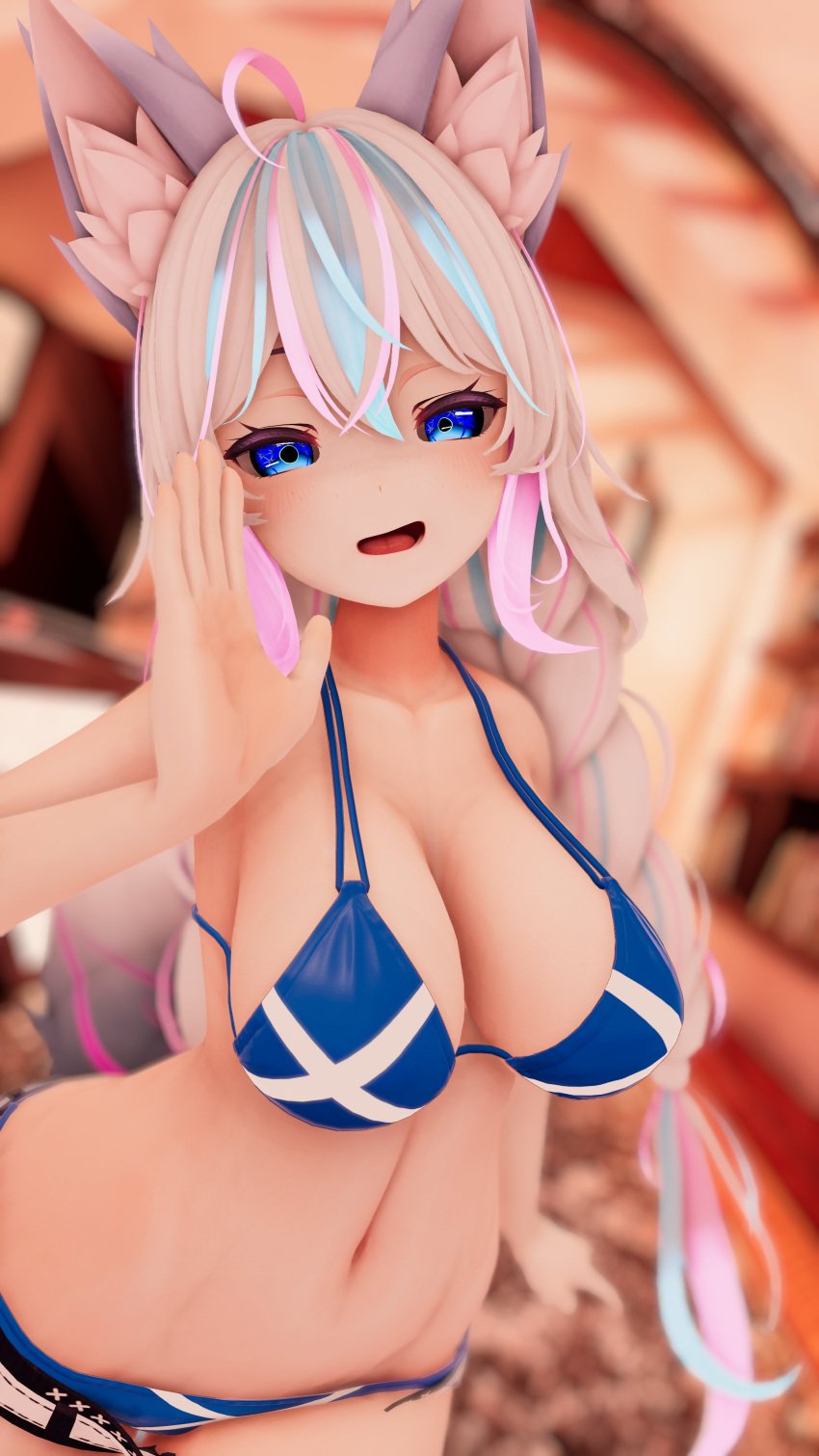 1girls big_breasts bikini blue_bikini blue_eyes breasts long_hair looking_at_viewer seanvr standing virtual_youtuber vrchat vtuber white_hair