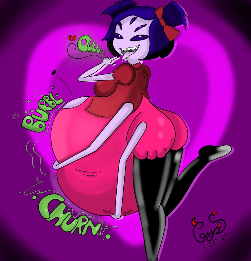 1girls arachnid arachnid_humanoid big_ass big_breasts drool drooling female muffet onomatopoeia spider spider_girl spider_humanoid toby_fox undertale vore vore_belly voresketcher21