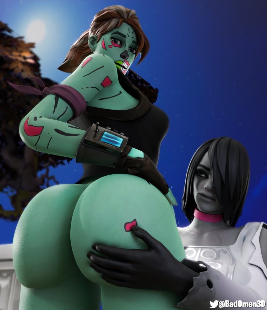 3d 3d_(artwork) ass badomen big_ass big_butt blender fortnite ghoul_trooper looking_back willow_(fortnite) zombie zombie_girl