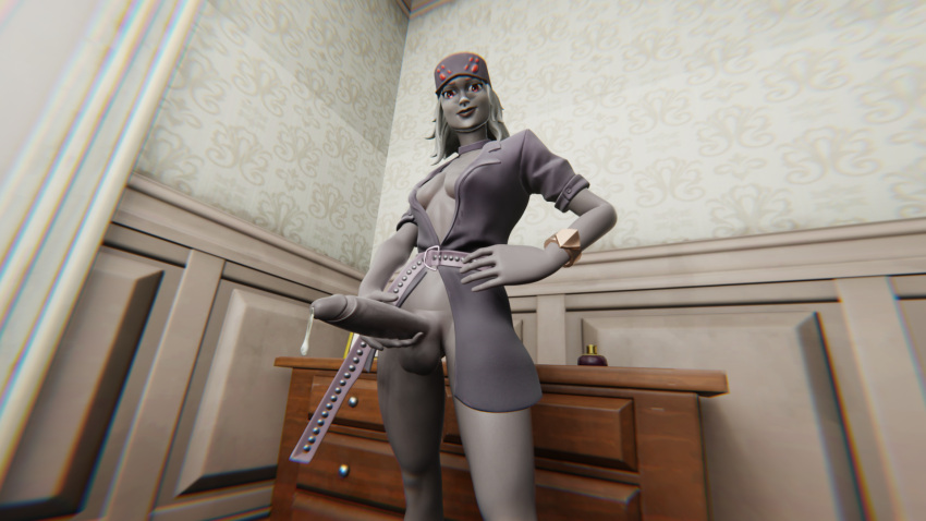 1girls 3d arachne_(fortnite) balls bedroom big_penis cum dripping_cum eye_contact fortnite fortnite:_battle_royale futa_focus futa_only futanari holding_penis looking_at_viewer partially_clothed penis retracted_foreskin small_breasts squid_nerd_ testicles