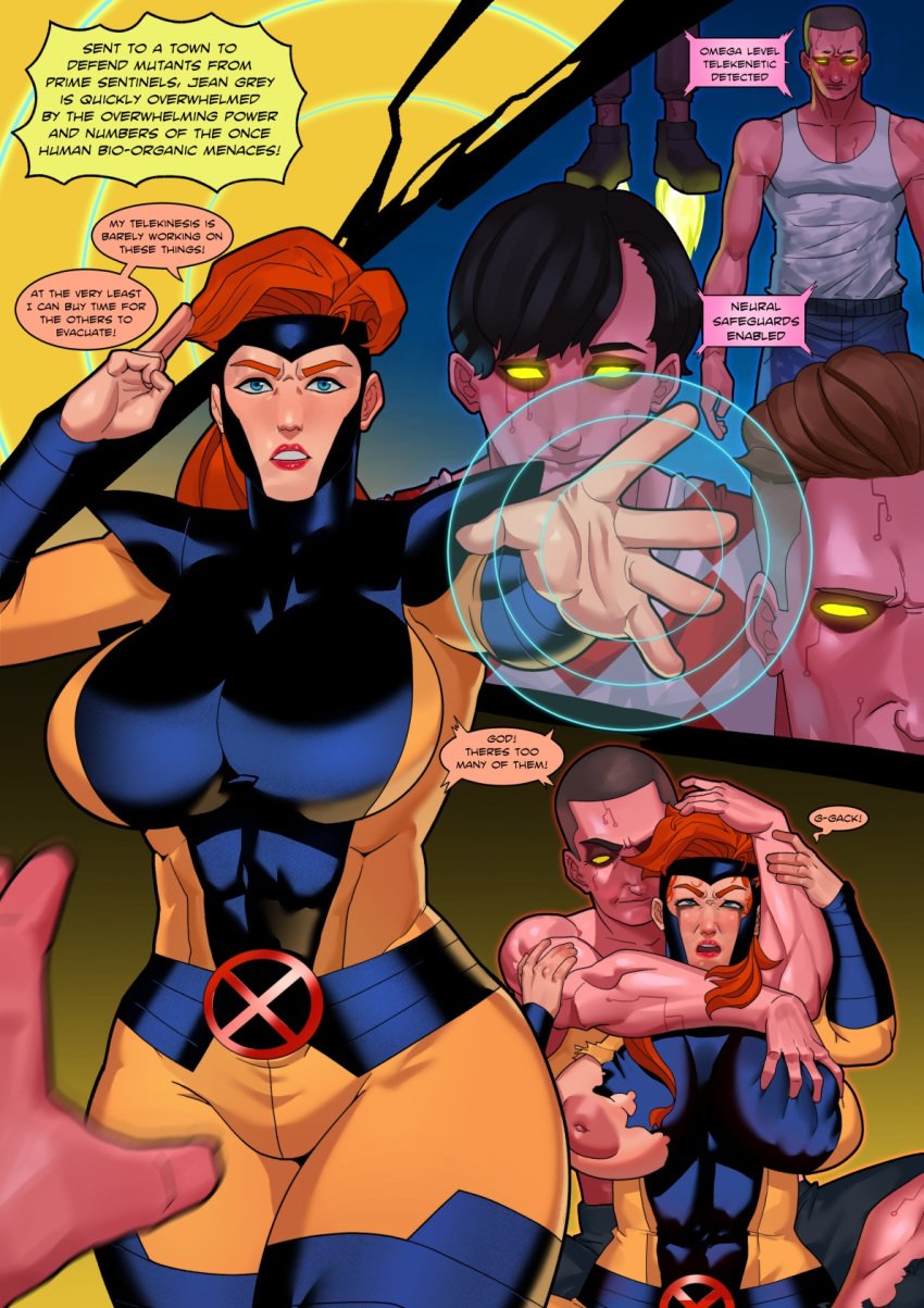 1girls android blue_eyes choke_hold comic comic_page crabhorn crying_with_eyes_open grabbing inminent_rape inminent_sex instant_loss_2koma jean_grey marvel marvel_comics multiple_boys protagonistsub_antagonistdom red_hair ripped_clothing sentinel_prime x-men x-men:_the_animated_series x-men_97 yellow_eyes