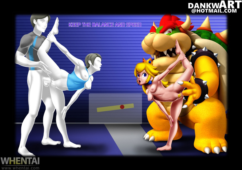 2boys 2girls black_hair blonde_hair blue_eyes bowser breasts breasts_out crown dankwart earrings edit female fingering from_behind human leg_up long_hair male mario_(series) multiple_boys multiple_girls nintendo nipples no_panties nude open_mouth penis ponytail princess_peach pubic_hair pussy sex straight tank_top tied_hair vaginal_insertion vaginal_penetration white_skin wii_fit wii_fit_trainer zoophilia