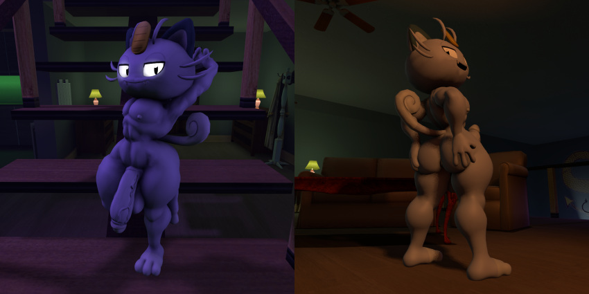 1boy 3d 3d_(artwork) :3 alolan_meowth animal_ears animal_feet animal_nose animal_penis arm_up armpits arms_up artist_name ass back barefoot black_eyes body_fur breasts cat_boy cat_ears cat_tail claws closed_mouth coin completely_nude couch dark erection feet from_behind full_body furry furry_male grabbing_own_ass half-closed_eyes hand_on_own_hip hand_up happy heel_up indoors leg_up legs looking_at_viewer looking_back male male_only meowth mightyk7 navel nintendo nipples nude open_mouth pawpads penis pokémon_(species) pokemon purple_fur pussy rug saiyangoku4_(artist) short_hair smile standing stomach table tail tail_raised testicles thick_thighs thighs two-tone_fur uncensored watermark whiskers white_fur wooden_floor yellow_fur