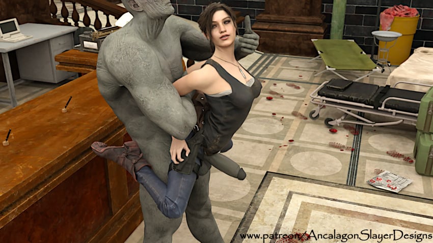 3d ancalagonslayerdesigns big_penis claire_redfield clothed mr_x penis resident_evil resident_evil_2 resident_evil_2_remake self_upload