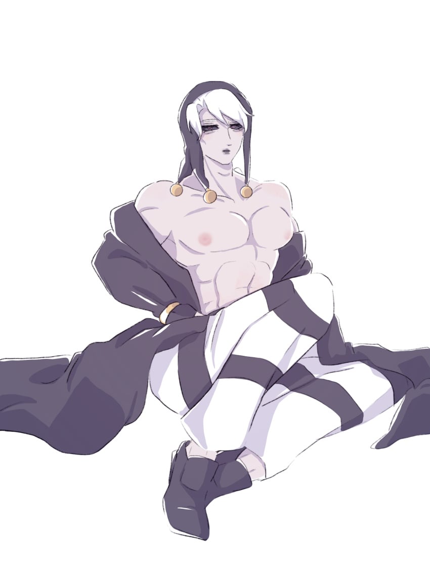 1boy jojo's_bizarre_adventure male male_nipples male_only muscular_male risotto_nero simple_background solo vento_aureo