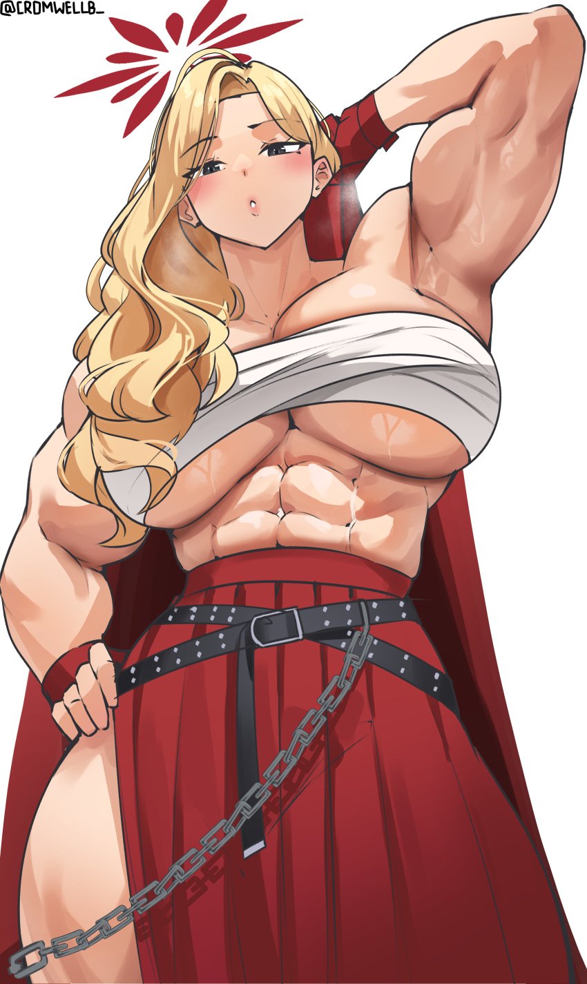 1girls abs akemi_(blue_archive) big_breasts blonde_hair blue_archive breasts busty cromwellb curvaceous curvy curvy_body curvy_female curvy_figure female huge_breasts large_breasts muscular muscular_arms muscular_female voluptuous