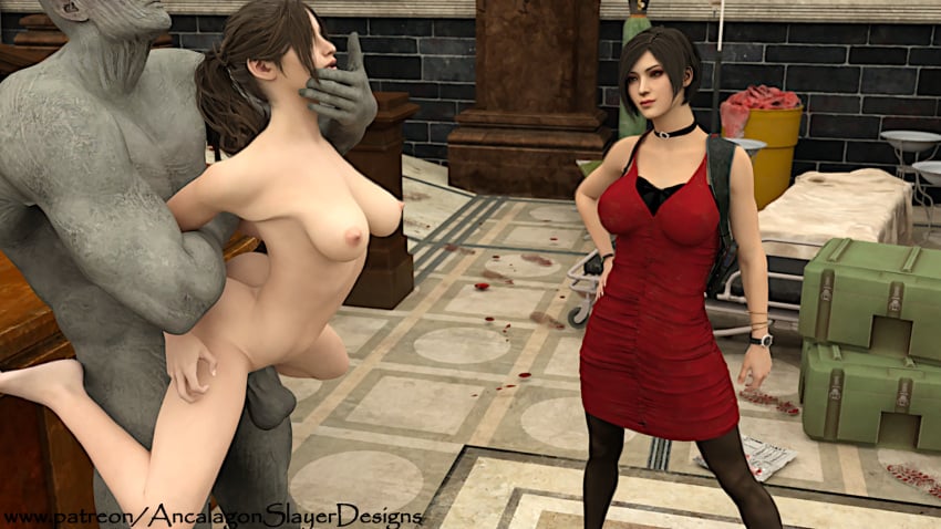 2girls 3d ada_wong ancalagonslayerdesigns claire_redfield mr_x multiple_girls nude nude_female resident_evil resident_evil_2 resident_evil_2_remake self-upload sex threesome