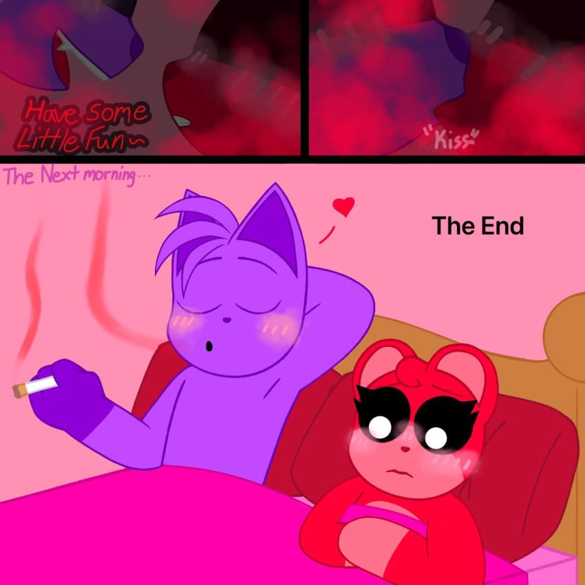 1boy 1boy1girl 1female 1girls 1male after_sex anthro anthro_on_anthro anthro_only bad_art bear blush blush_lines bobby_bearhug catnap catnap_(poppy_playtime) comic critters_(poppy_playtime) dialogue domestic_cat feline female female/male female_focus furry_only kissing male male/female male_focus no_humans pink_belly poppy_playtime poppy_playtime_(chapter_3) purple_fur purple_skin red_body red_fur red_skin red_smoke sex simple_background simple_shading smiling_critters tagme