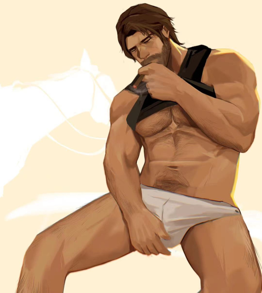 1boy abs bara beard biceps bulge daddy lixiao6342 male male_only manly mature_male muscular_male pecs underwear